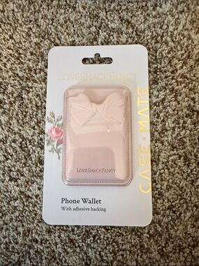 LoveShackFancy Blush Pink Adhesive Phone Wallet with Bow Accent